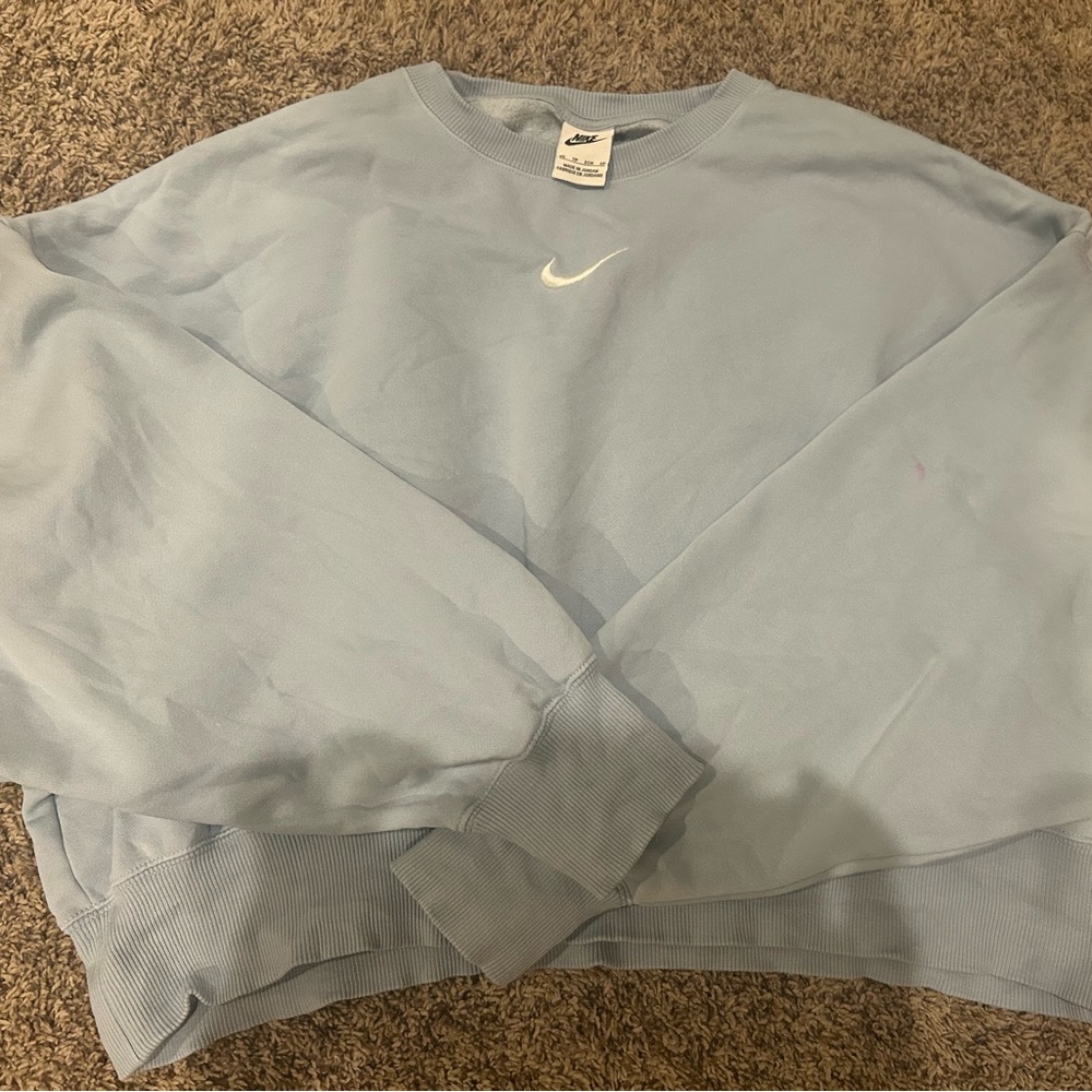 Nike Sky Blue Cropped Crewneck Sweatshirt